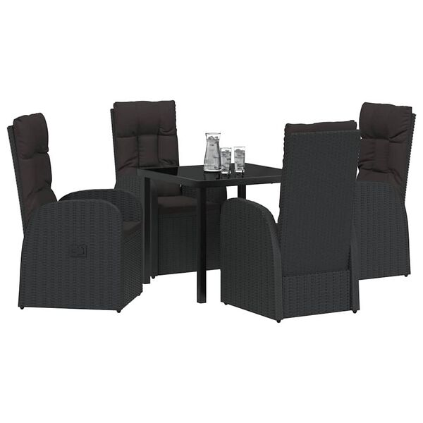 vidaXL Conjunto de Comedor de Jard&iacute;n 5 pcs Negro rat&aacute;n sint&eacute;tico