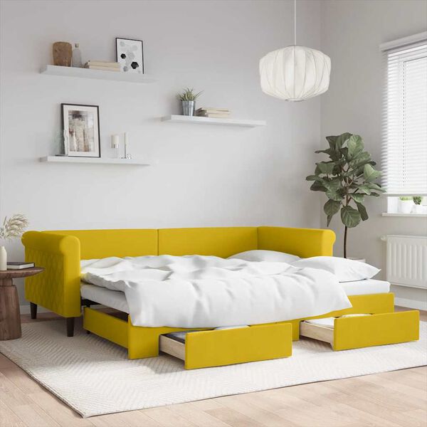 vidaXL Sof&aacute; cama nido con cajones terciopelo amarillo 90x200 cm