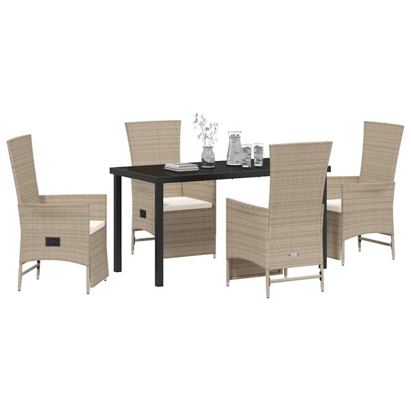 vidaXL Conjunto de Comedor de Jard&iacute;n 5 pcs Beige rat&aacute;n sint&eacute;tico