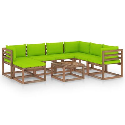 vidaXL Juego de muebles de jardín 8 piezas con cojines verde brillante