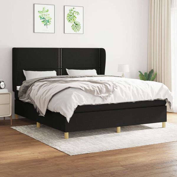 vidaXL Cama box spring con colch&oacute;n tela negro 180x200 cm