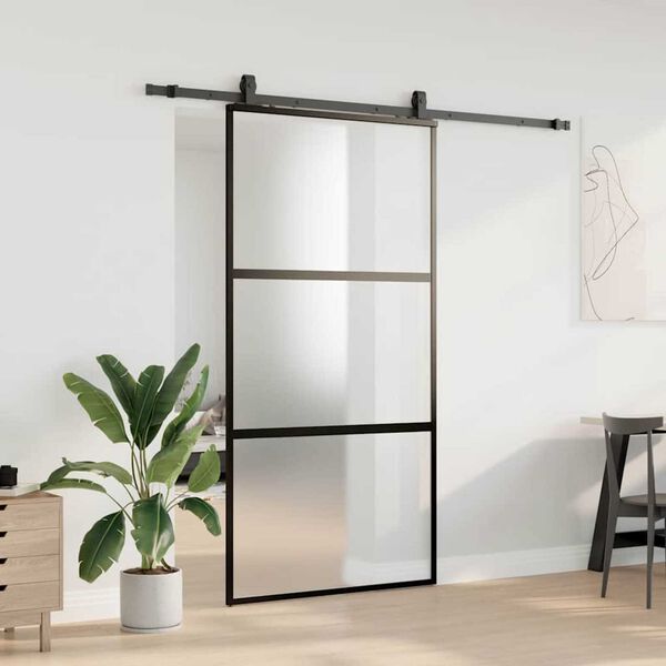 vidaXL Puerta corredera herrajes negro 102,5x205 cm vidrio templado