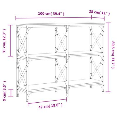 vidaXL Mesa consola madera de ingeniería roble Sonoma 100x28x80,5 cm