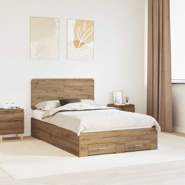 vidaXL Estructura de cama con cabecera Roble artesanal 120 x 190 cm