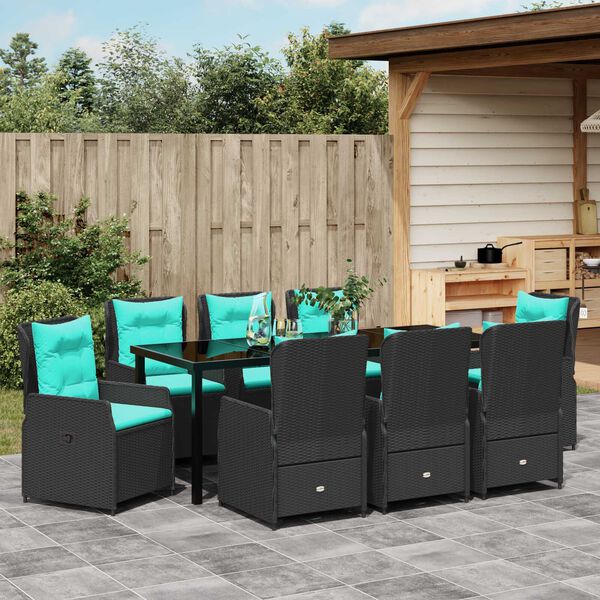 vidaXL Conjunto de Comedor de Jard&iacute;n 9 pcs Negro Polirat&aacute;n