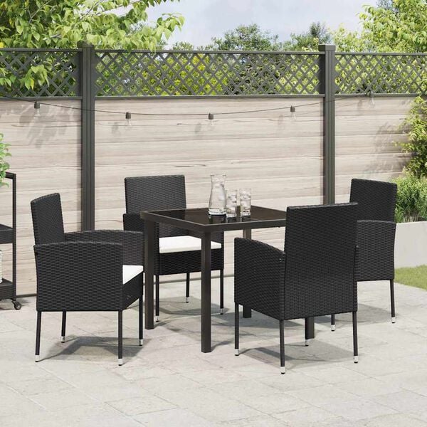 vidaXL Conjunto de Comedor de Jard&iacute;n 5 pcs Negro rat&aacute;n sint&eacute;tico