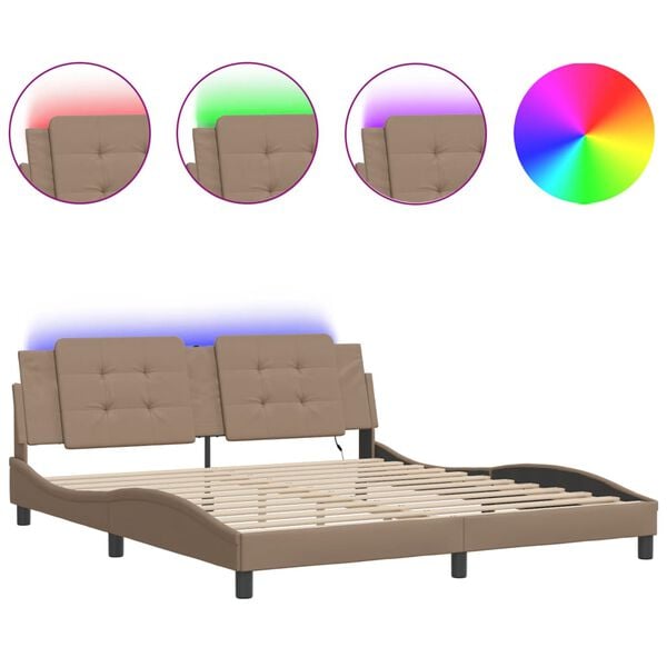 vidaXL Estructura de cama con LED sin colch&oacute;n Zadar capuchino 180x200 cm
