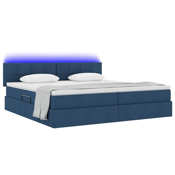vidaXL Cama con almacenamiento y LED con LED Azul 200 x 200 cm tela