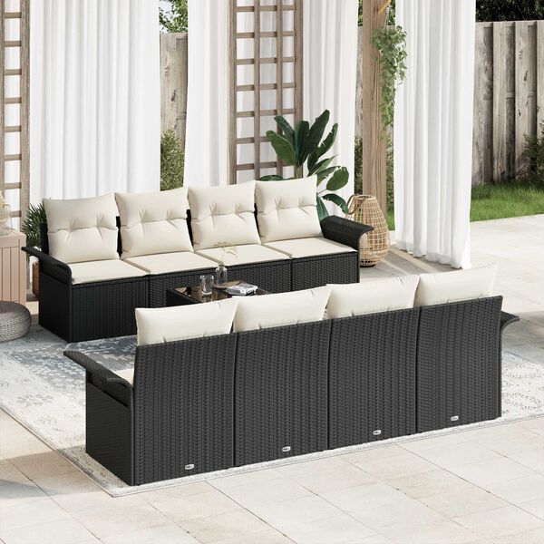 vidaXL Conjunto de sofá de jardín 9 pcs Negro Poliratán
