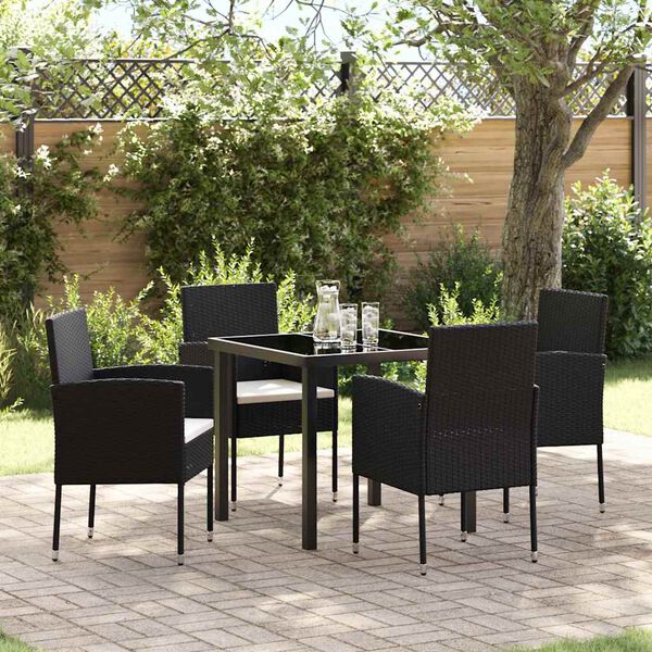 vidaXL Conjunto de Comedor de Jard&iacute;n 5 pcs Negro rat&aacute;n sint&eacute;tico