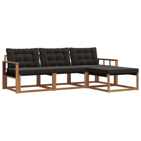 vidaXL Conjunto de sof&aacute;s de exterior con coj&iacute;n 4 pcs Natural y negro