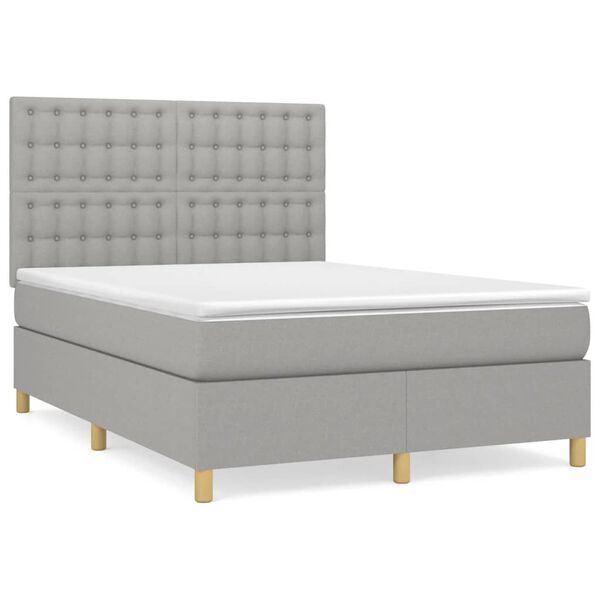 vidaXL Cama box spring con colch&oacute;n tela gris claro 140x200 cm