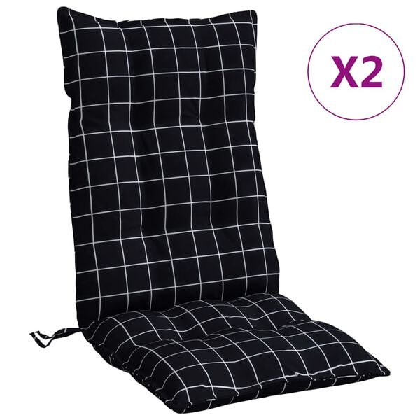 vidaXL Cojines para silla respaldo alto 2 uds tela a cuadros negro