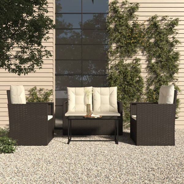 vidaXL Muebles de jard&iacute;n con cojines 4 piezas rat&aacute;n sint&eacute;tico negro