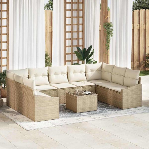 vidaXL Conjunto de sofá de jardín 9 pcs Beige y Crema ratán sintético