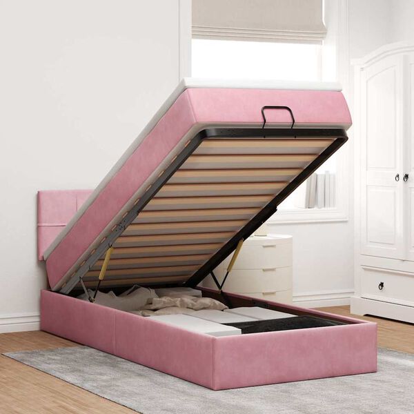 vidaXL Estructura de cama otomana colch&oacute;n terciopelo rosa 100x200cm