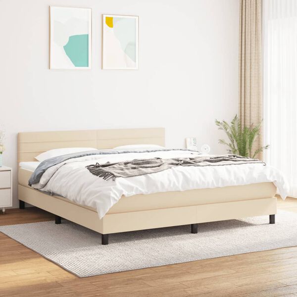 vidaXL Cama box spring con colch&oacute;n tela color crema 160x200 cm