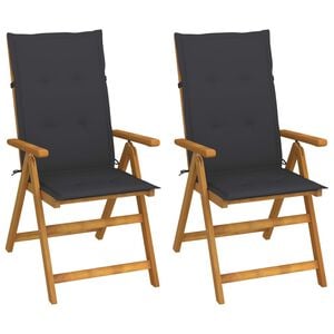 vidaXL Sillas plegables reclinables (2 unidades) con cojines, de madera maciza de acacia.