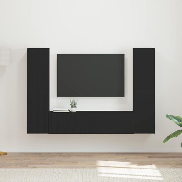 vidaXL Conjunto de mueble de TV 6 pcs Negro Madera de ingenier&iacute;a