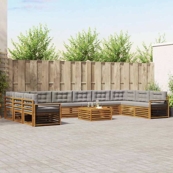 vidaXL Juegos de sof&aacute;s con coj&iacute;n 11 pcs Gris Natural y Claro