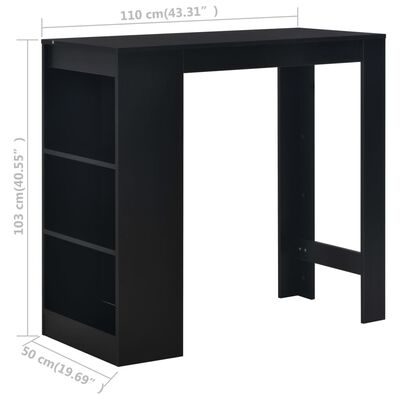 vidaXL Mesa alta de cocina con estantería negra 110x50x103 cm