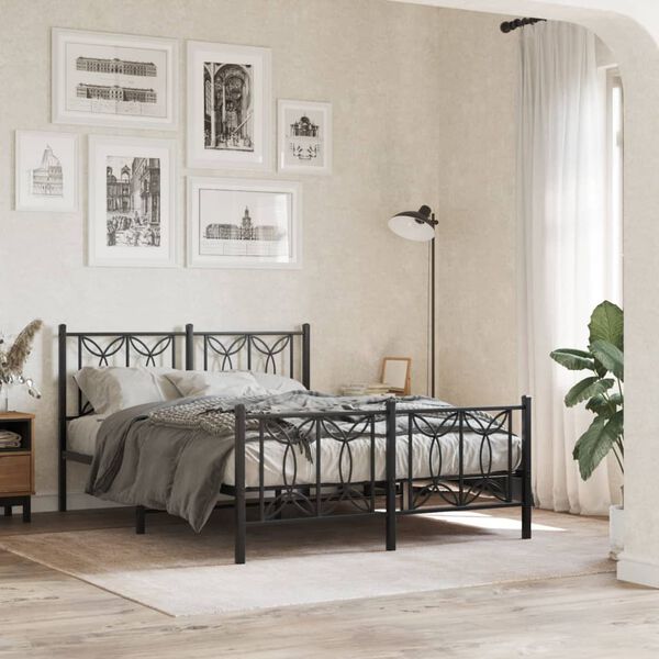 vidaXL Estructura cama sin colchón con estribo metal negro 135x190 cm