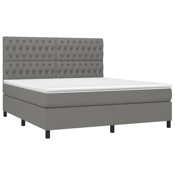 vidaXL Cama box spring colch&oacute;n y luces LED tela gris oscuro 180x200 cm