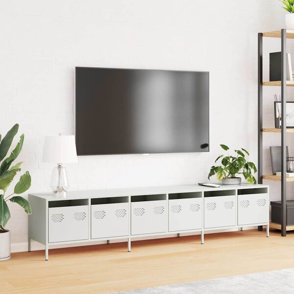 vidaXL Mueble para TV acero laminado en fr&iacute;o blanco 202x39x43,5 cm