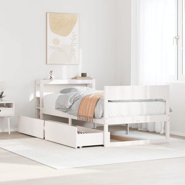 vidaXL Estructura de cama sin colch&oacute;n madera maciza blanca 75x190 cm
