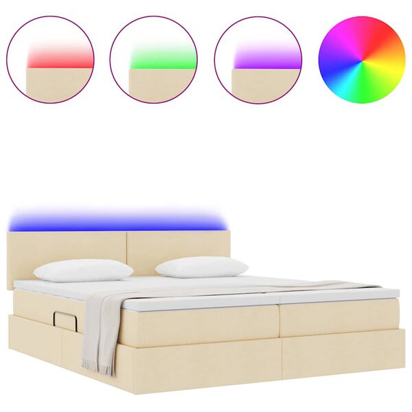 vidaXL Cama con tira de luces LED con cabecera Crema 180 x 200 cm tela