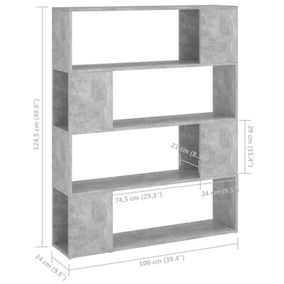 vidaXL Estantería divisor de espacios gris hormigón 100x24x124 cm