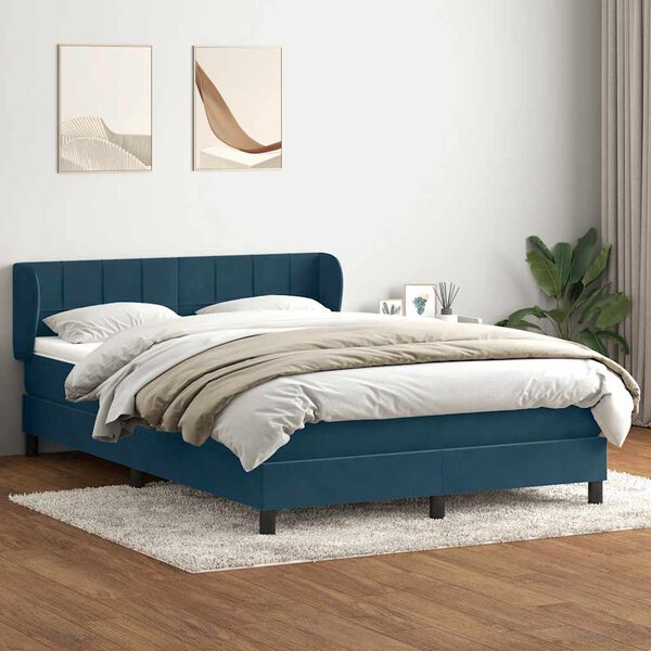 vidaXL Cama box spring con colch&oacute;n terciopelo azul oscuro 160x210 cm