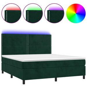vidaXL Cama box spring colch&oacute;n y LED terciopelo verde oscuro 180x200cm