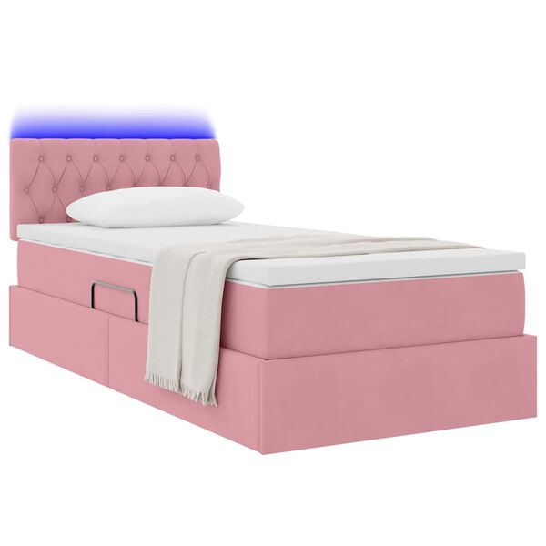 vidaXL Cama con almacenamiento y LED Rosa 90 x 200 cm Terciopelo