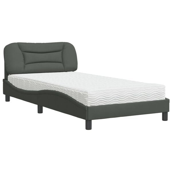 vidaXL Cama con colchón Hvar tela gris oscuro 100x200 cm