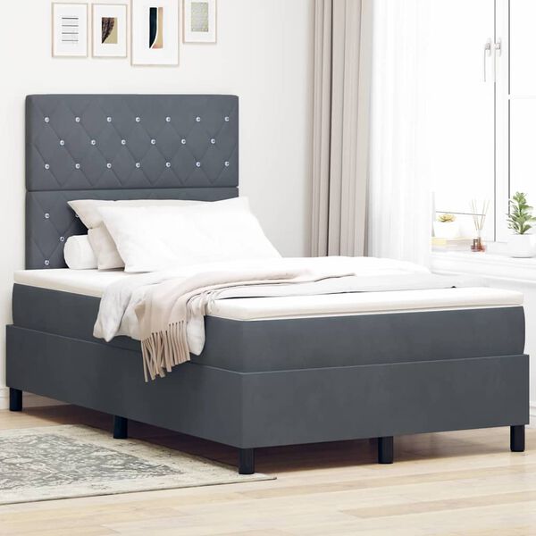vidaXL Cama tipo Box Spring con colch&oacute;n Gris oscuro 120 x 190 cm tela