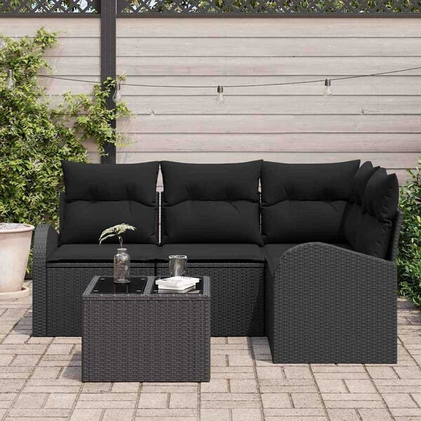 vidaXL Conjunto de sof&aacute;s de jard&iacute;n 5 pcs Negro rat&aacute;n sint&eacute;tico