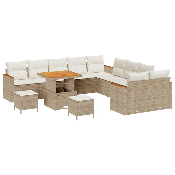 vidaXL Conjunto de sof&aacute;s de jard&iacute;n 13 pcs Beige rat&aacute;n sint&eacute;tico