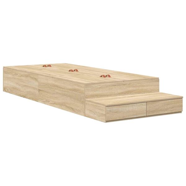 vidaXL Cama con almacenamiento Roble Sonoma 90 cm Madera contrachapada