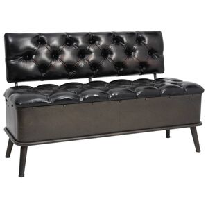 vidaXL Banco de almacenaje con respaldo cuero sint&eacute;tico negro 110 cm