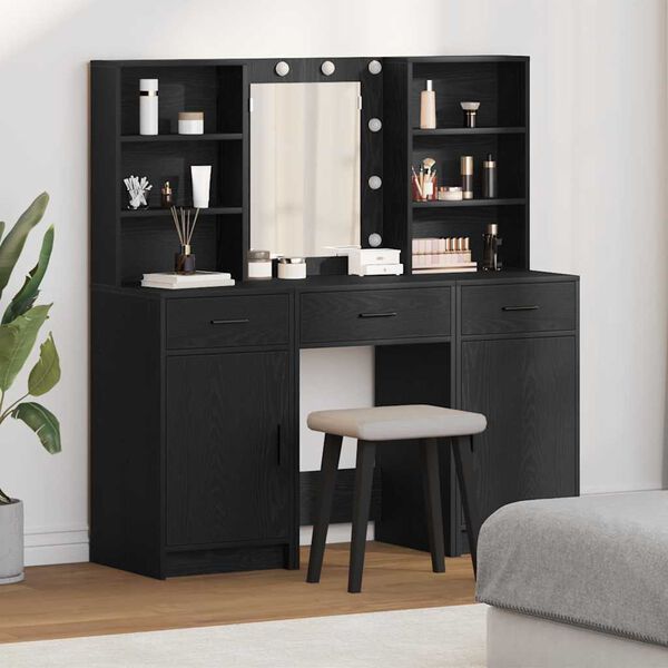 vidaXL Conjunto de Mesa de Tocador con cajón 3 pcs Roble negro
