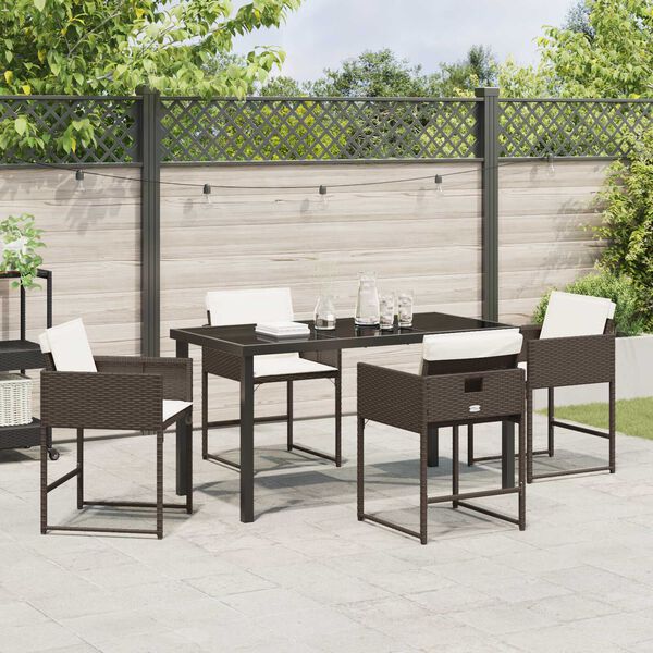 vidaXL Conjunto de Comedor de Jard&iacute;n 5 pcs Marr&oacute;n rat&aacute;n sint&eacute;tico