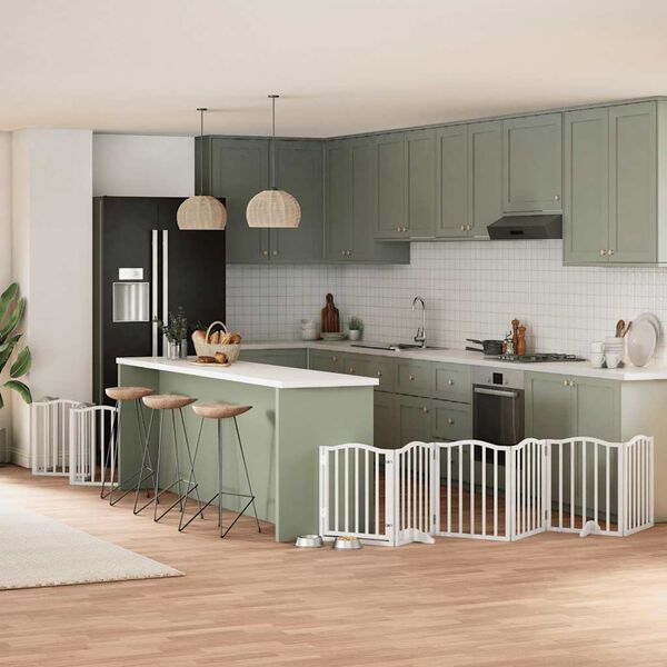 vidaXL Puerta de perros plegable 15 paneles madera &aacute;lamo blanca 750 cm