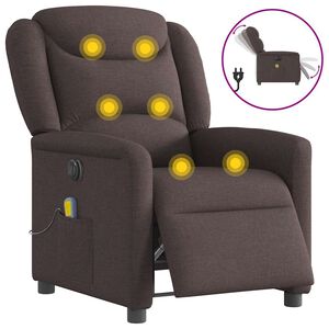 vidaXL Sill&oacute;n reclinable de masaje el&eacute;ctrico tela marr&oacute;n oscuro