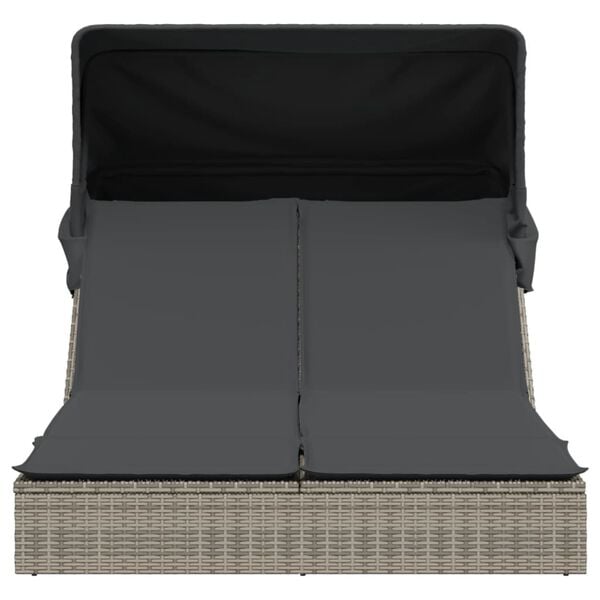 vidaXL Tumbona doble con capota y cojines rat&aacute;n sint&eacute;tico gris