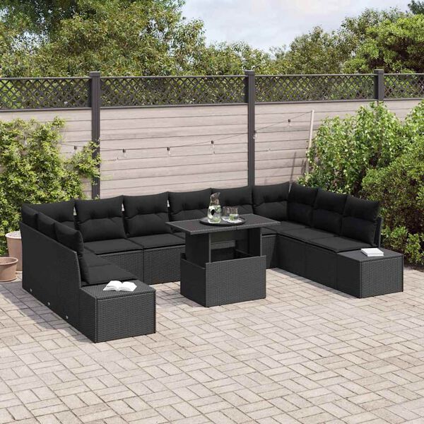 vidaXL Conjunto de sofá de jardín 11 pcs Negro Poliratán