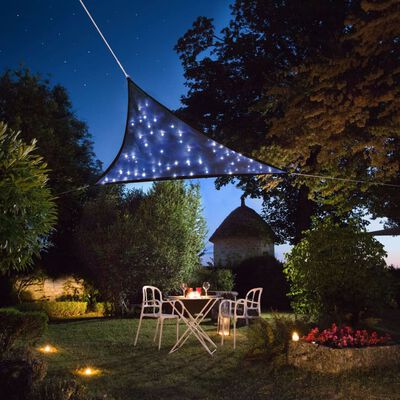 Perel Toldo vela triangular con LED azul oscuro cielo estrellado 3,6 m