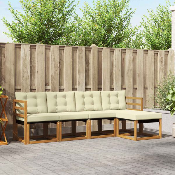 vidaXL Conjunto de sof&aacute;s de exterior con coj&iacute;n 5 pcs Natural y Crema