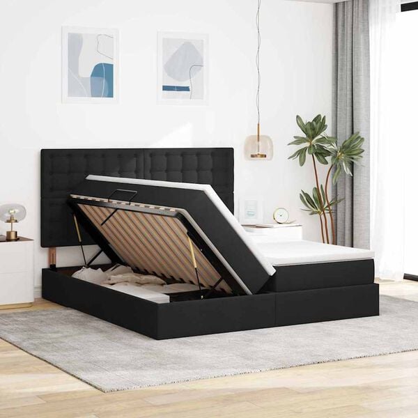 vidaXL Cama con almacenamiento Negro 200 x 200 cm Cuero sint&eacute;tico