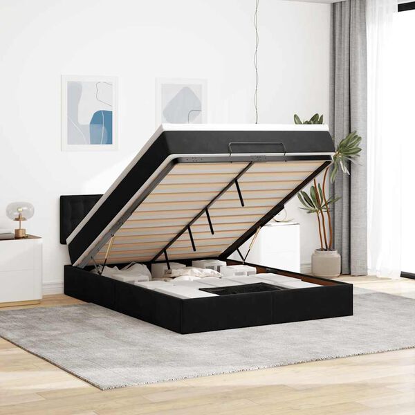 vidaXL Estructura de cama otomana con colchón terciopelo negro